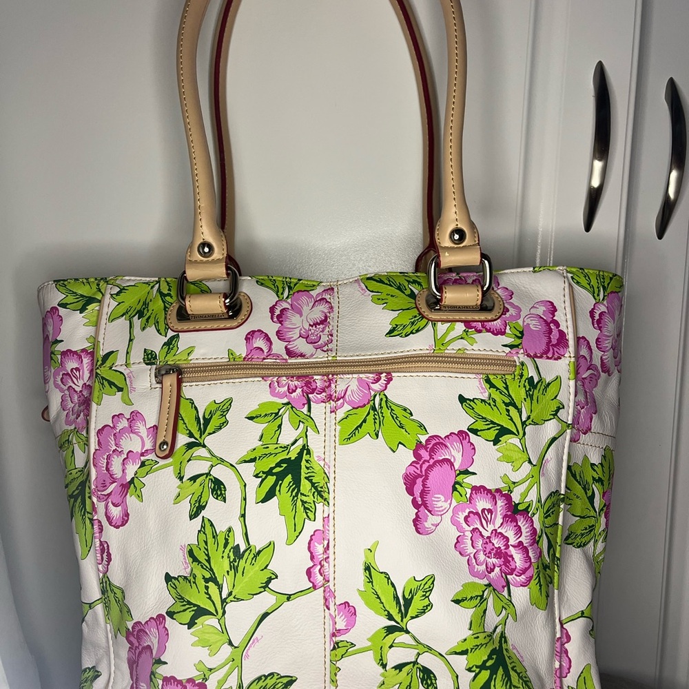 Tignanello Leather Shoulder Bag Purse Pink White Green Floral